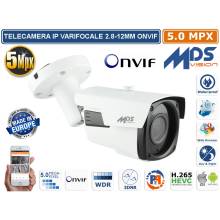 Caméra IP 5.0 MPX Megapixel Analyse vidéo varifocale 2.8-12mm ONVIF IR SMD - POE